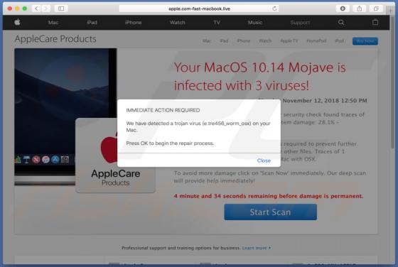 POP-UP Arnaque 'Your MacOS 10.14 Mojave Is Infected With 3 Viruses!' (Mac)