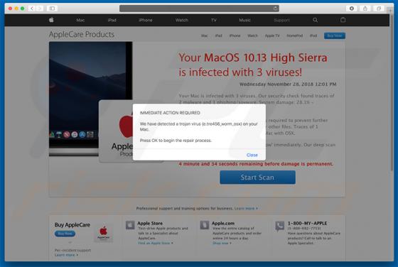 POP-UP Arnaque 'Your MacOS 10.13 High Sierra Is Infected With 3 Viruses!' (Mac)