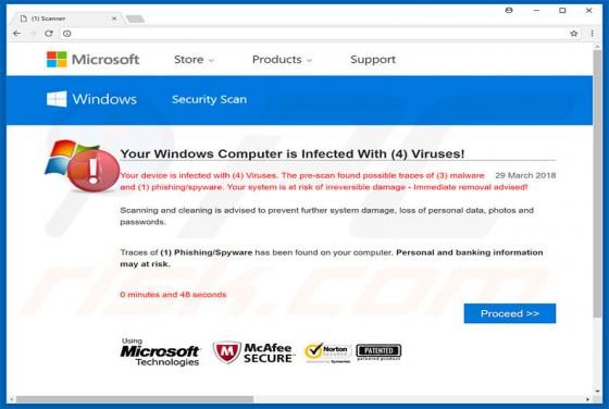 POP-UP Arnaque 'Your Windows Computer is Infected With (4) Viruses!'