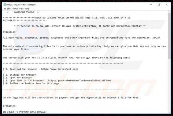 Logiciel de rançon GandCrab 5.0.9