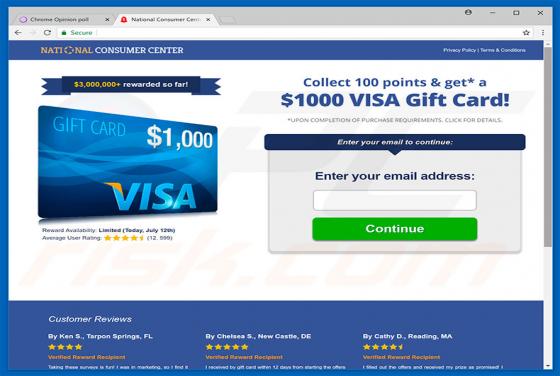 POP-UP Arnaque '$1000 VISA Gift Card'