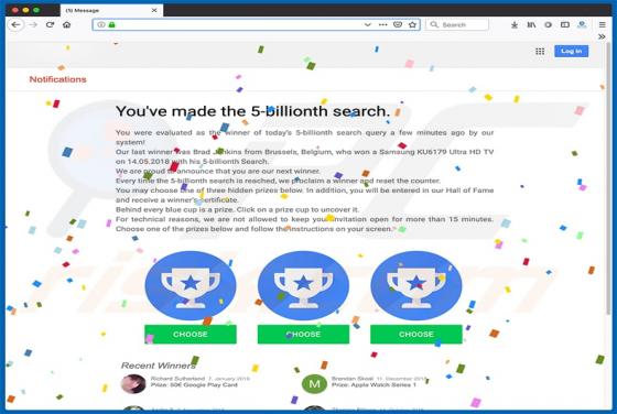 POP-UP Arnaque You've Made The 5-billionth Search