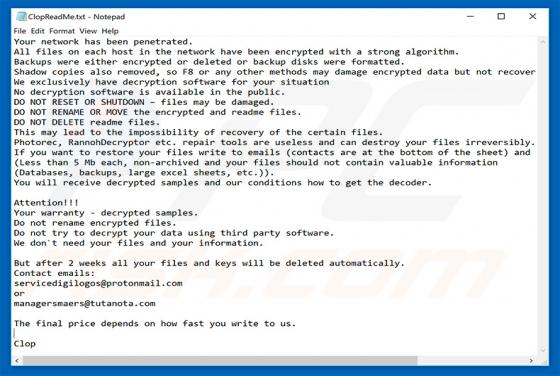Logiciel de rançon (ransomware) Clop