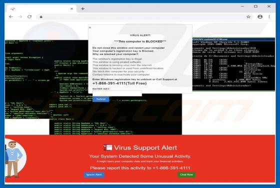 POP-UP Arnaque Virus Support Alert