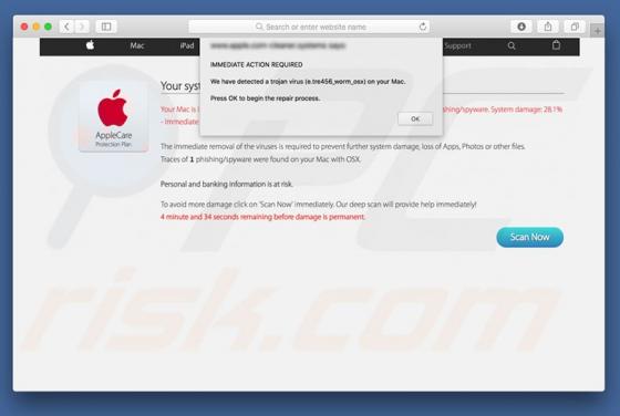 POP-UP Arnaque Virus Found Apple Message (Message Apple Virus Trouvé) (Mac)