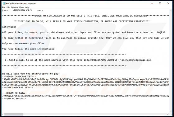Logiciel de Rançon GANDCRAB 5.3