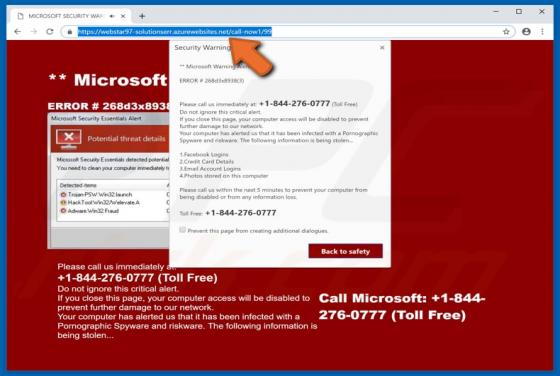 POP-UP Arnaque Azurewebsites.net