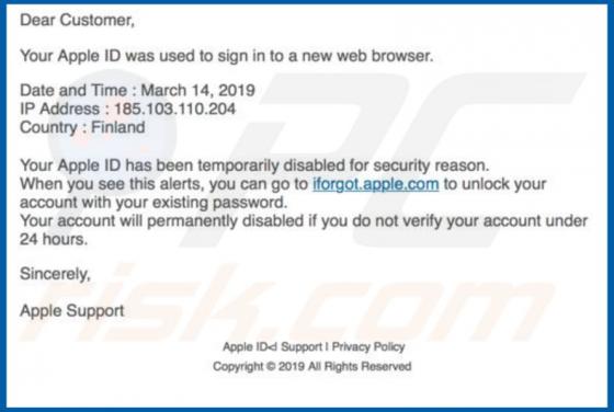 Courriel Arnaque Iforgot.apple.com