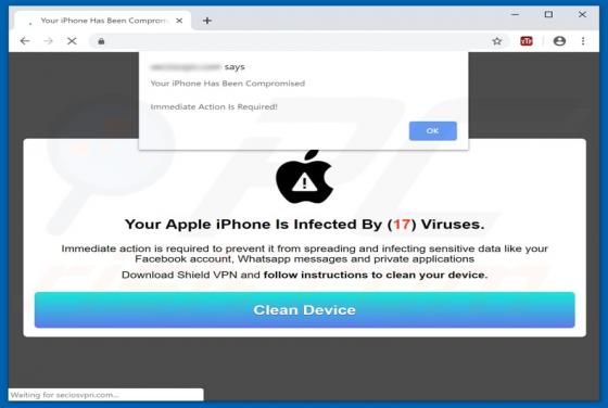 POP-UP Arnaque Your Apple iPhone Is Infected By (17) Viruses (Mac)