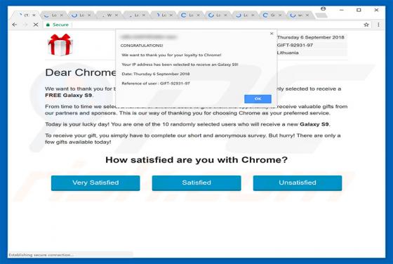POP-UP Arnaque Dear Chrome User, Congratulations!