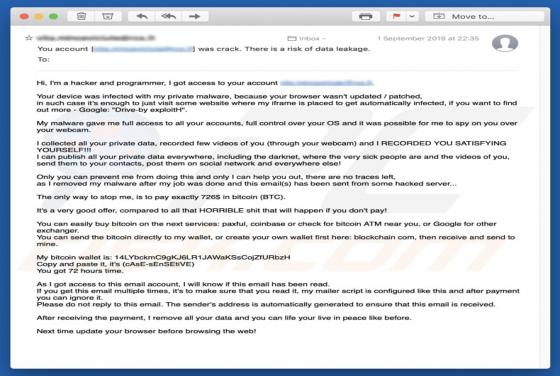 Courriel Arnaque Your Device Was Infected With My Private Malware