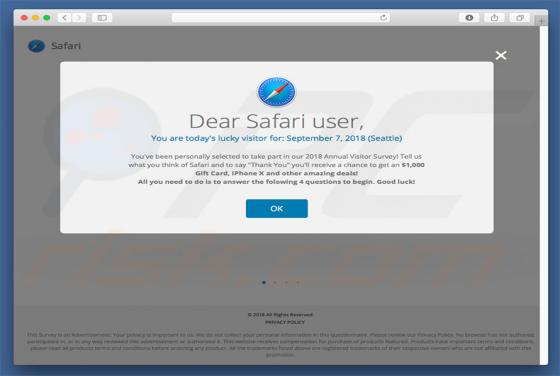 POP-UP Arnaque Dear Safari User, You Are Today's Lucky Visitor (Mac)