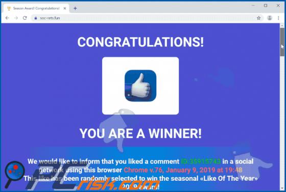 POP-UP Arnaque Like Of The Year