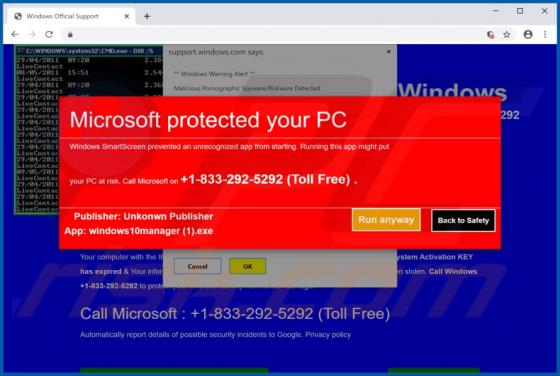 POP-UP Arnaque Microsoft Protected Your Computer