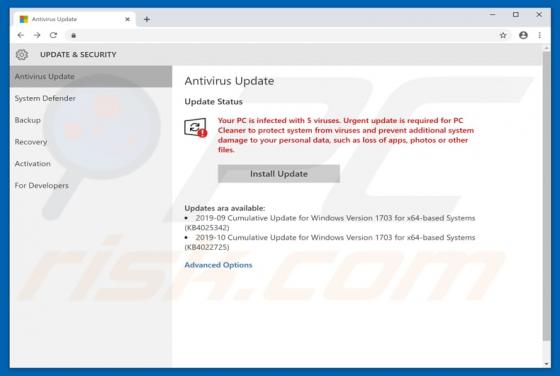 POP-UP Arnaque Your PC Is Infected With 5 Viruses