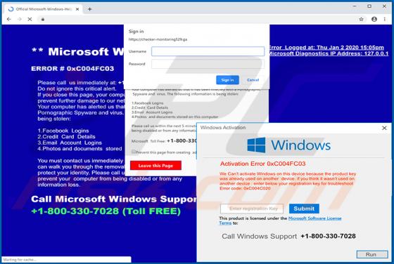 POP-UP Arnaque ERROR 0xC004FC03