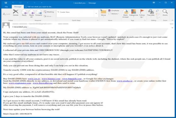 Courriel de Sexe-torsion Sextortion Email (Dash)