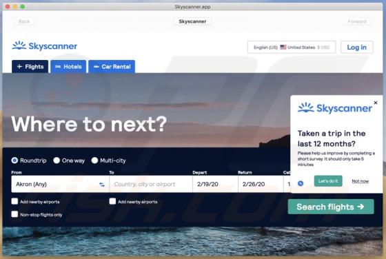 Application SkyScanner (Mac)