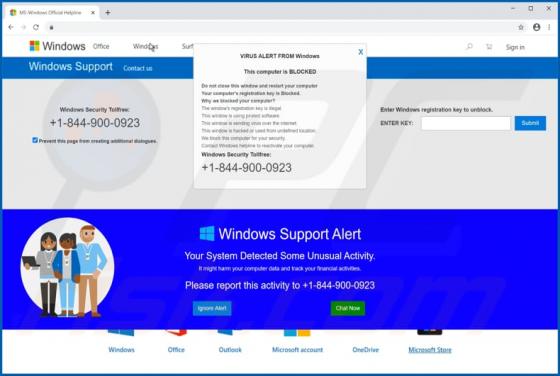Pop-up Arnaque VIRUS ALERT FROM Windows
