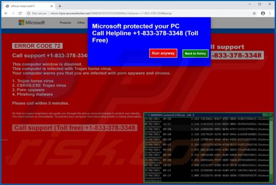 Arnaque ERROR CODE 72 POP-UP
