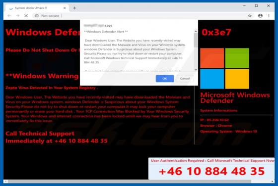 POP-UP Arnaque Windows Defender Alert (0x3e7)